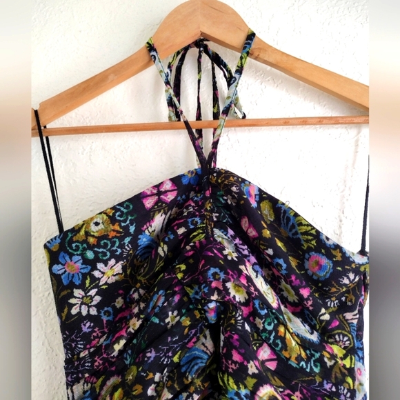 ZARA black paisley ruched body con halter mini dress - Picture 7 of 11